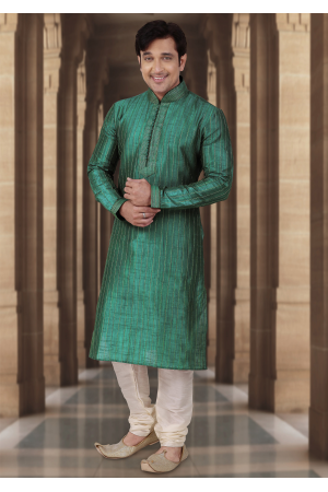 Green Color Dupion Kurta Set